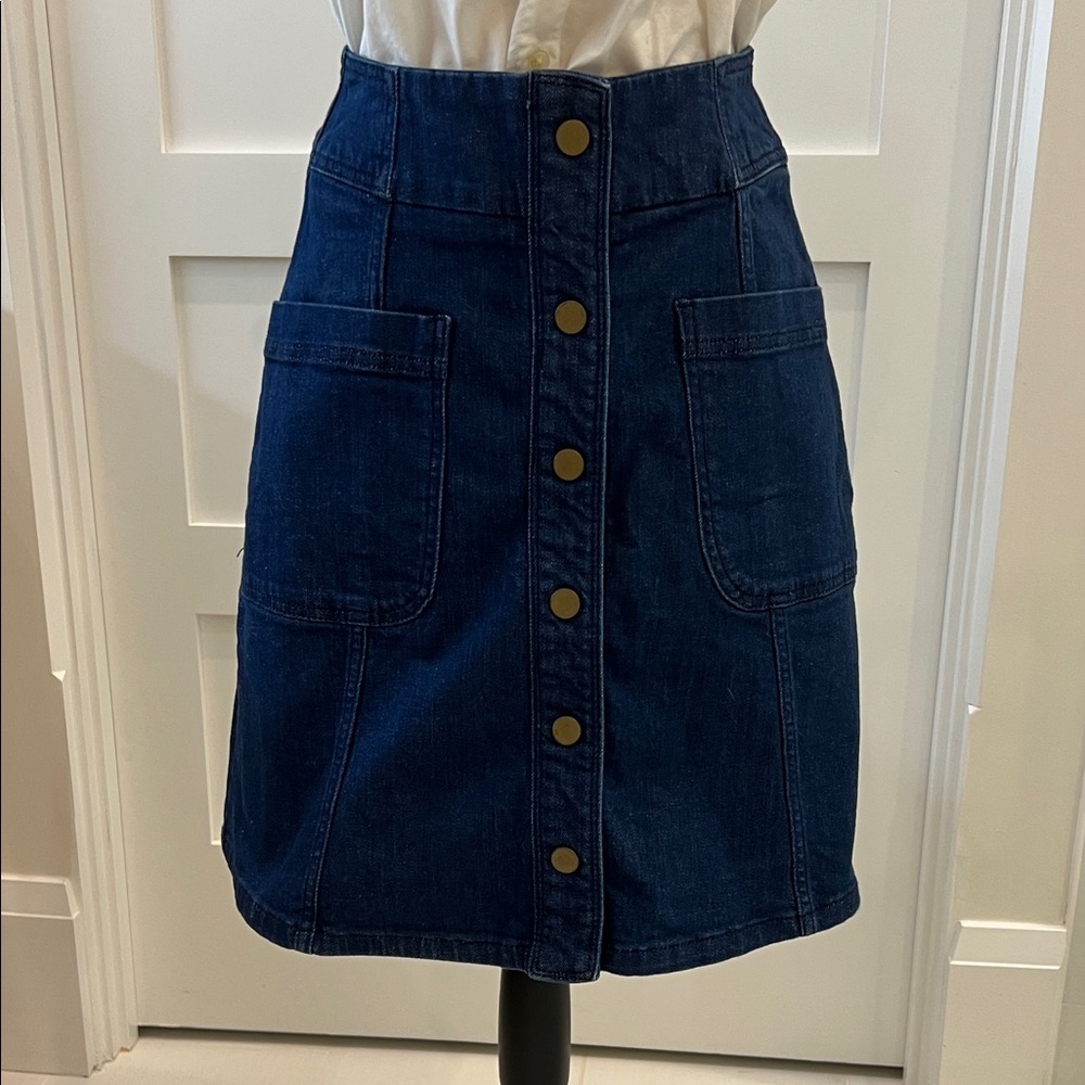 Boden Dark Blue A-Line Skirt with Button Detail